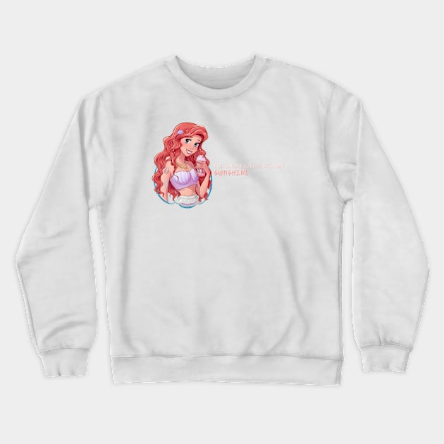 Mermaid Princess with Strawberry Frappuccino Crewneck Sweatshirt by Amadeadraws